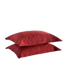 MarCielo - 2-Pack Embroidered Solid Color Pillow Shams Polyester - Red
