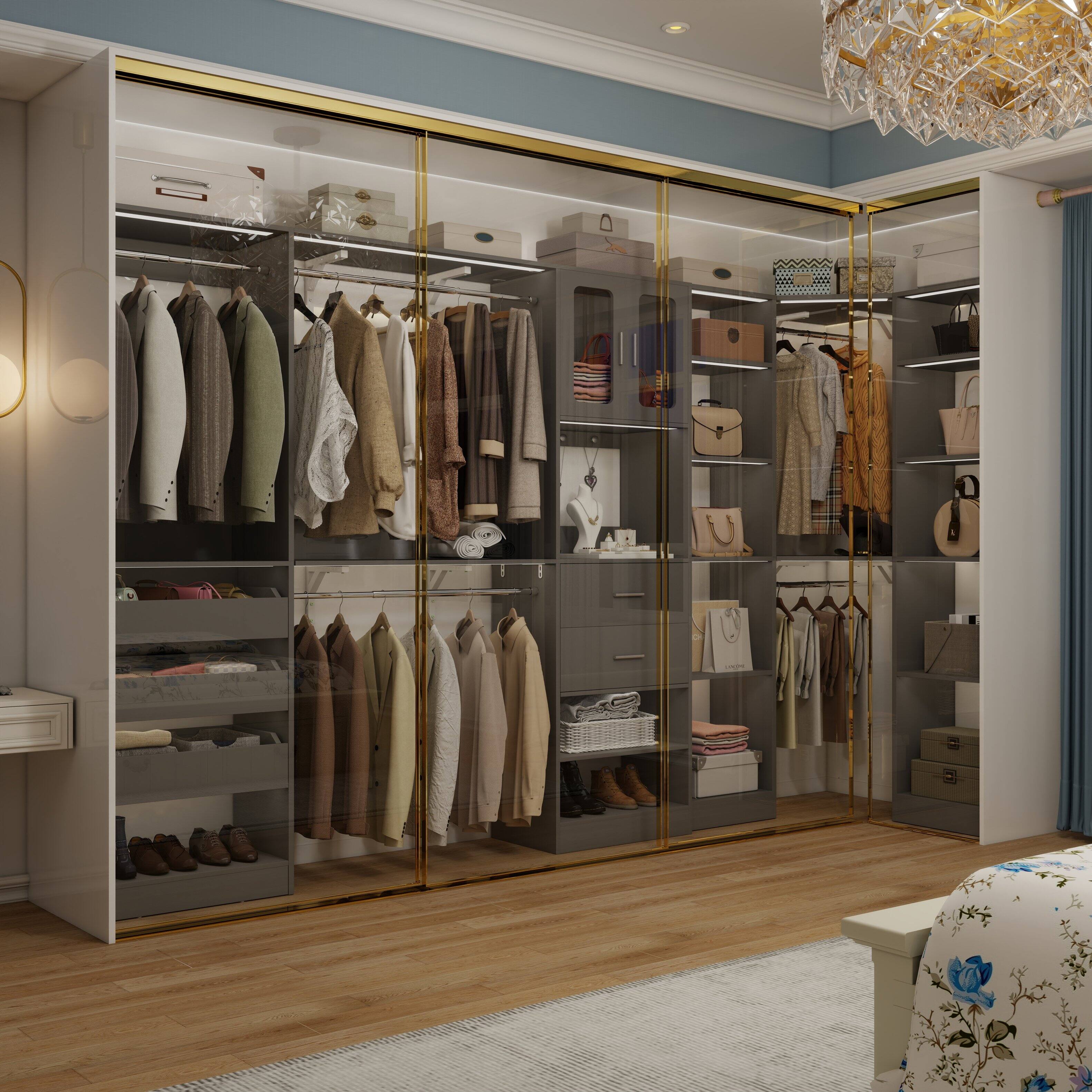 Alt View 2. Aheaplus - 100'' Large Walk-in Closet Organizer System with Drawers, Hanging Rods and 20 Shelves for Storage, 3 Sets - Gray.