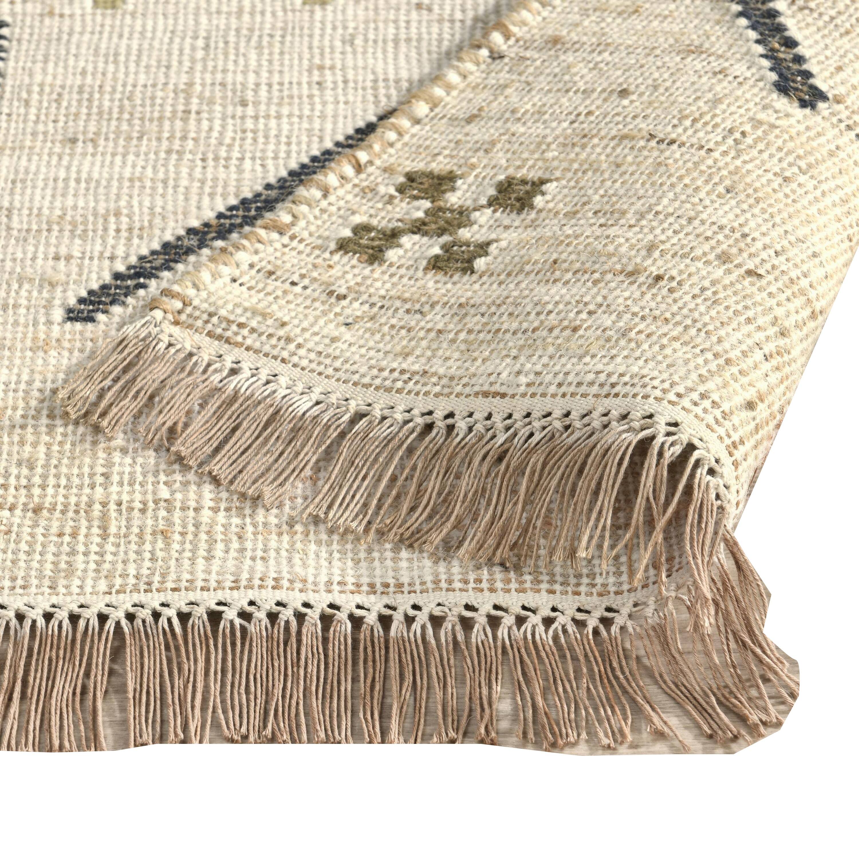 Left. Manhattan Lane - Hallway Runner Rug, Handwoven Traditional Tassels - Ivory, Black, Yellow.