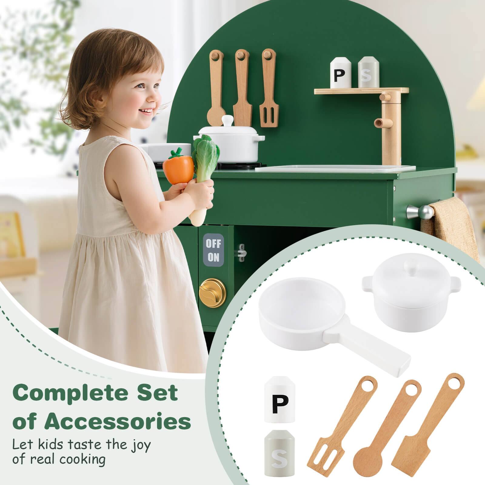 Alt View 8. Costway - Costway Play Kitchen for Kids with Stoves Faucet Sink Microwave Oven Cooking Accessories - Green.