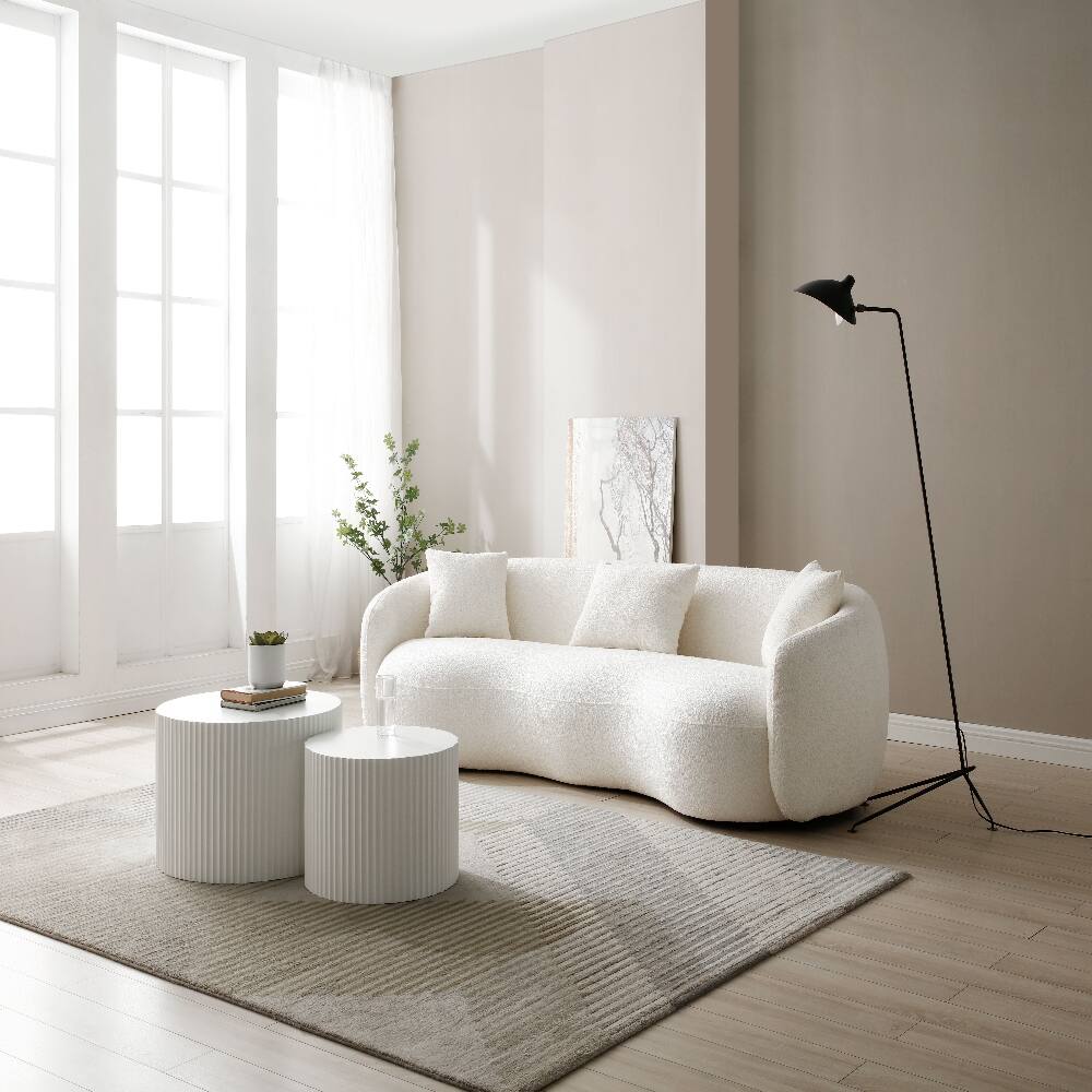 Alt View 6. Loheer - Loheer Mid Century Modern Curved Sofa, 4-Seat Boucle Couch, Off White - Off-White.