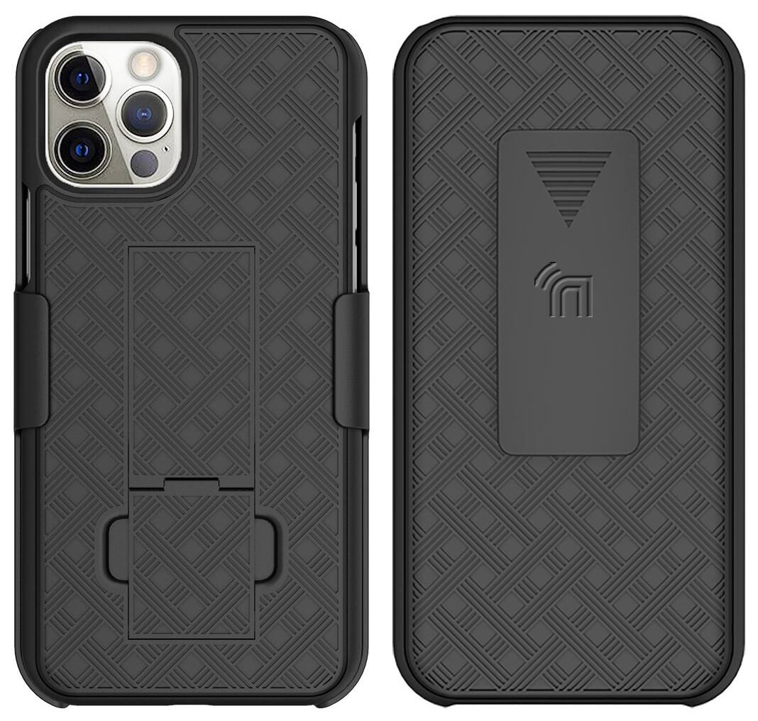 Alt View 3. Nakedcellphone - Slim Case with Stand and Belt Clip Holster for Apple iPhone 12 Pro Max - Black.