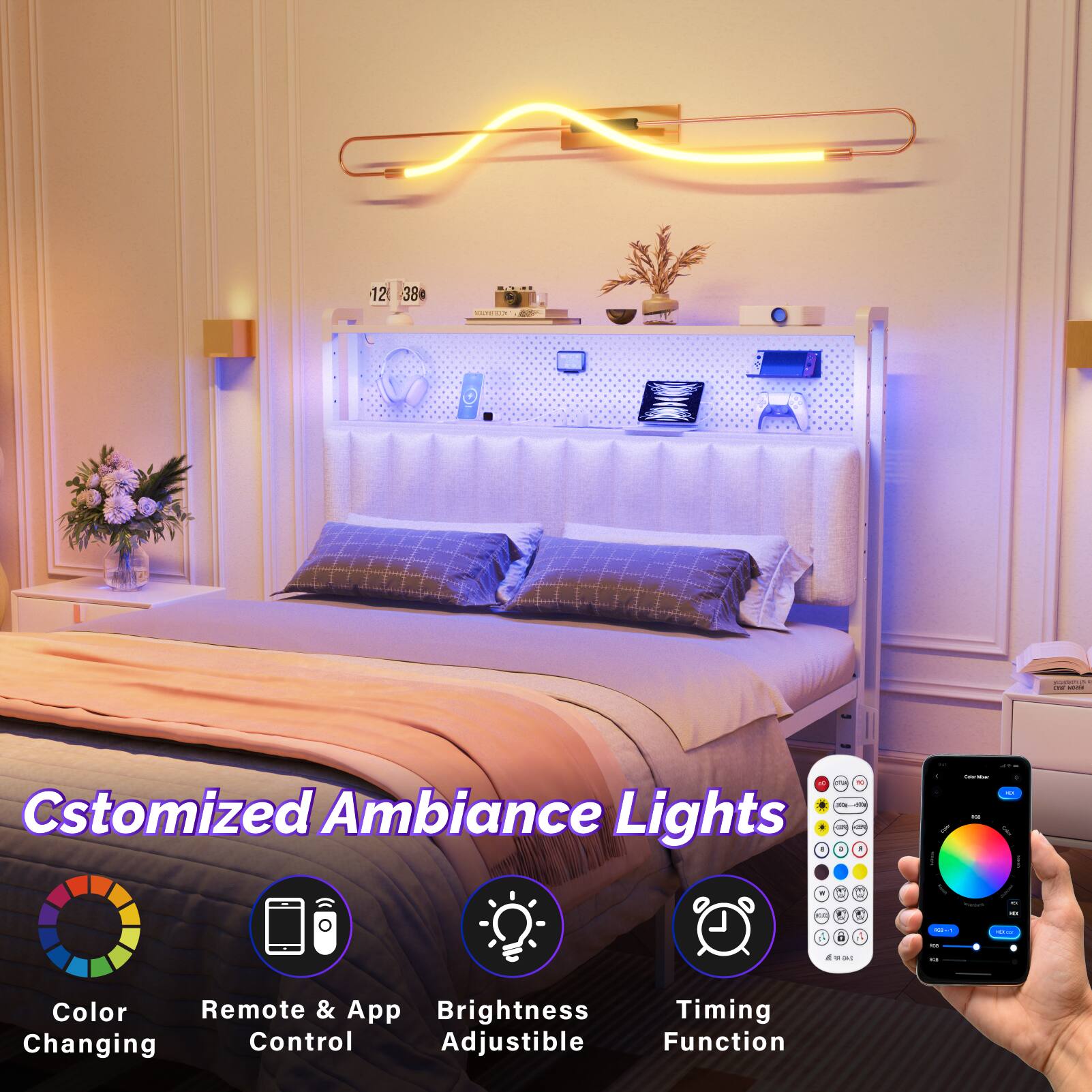 Customized Ambiance Lights

- Color Changing
- Remote & App Control
- Brightness Adjustable
- Timing Function