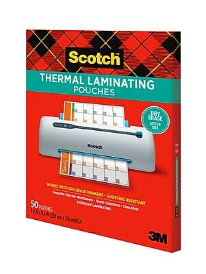 Scotch THERMAL LAMINATING POUCHES  
DRY ERASE LETTER SIZE  
Scotch Fancity WORKS WITH DRY ERASE MARKERS GHOSTING RESISTANT 50 EVERYDAY Home Calendars Checklists  
3M