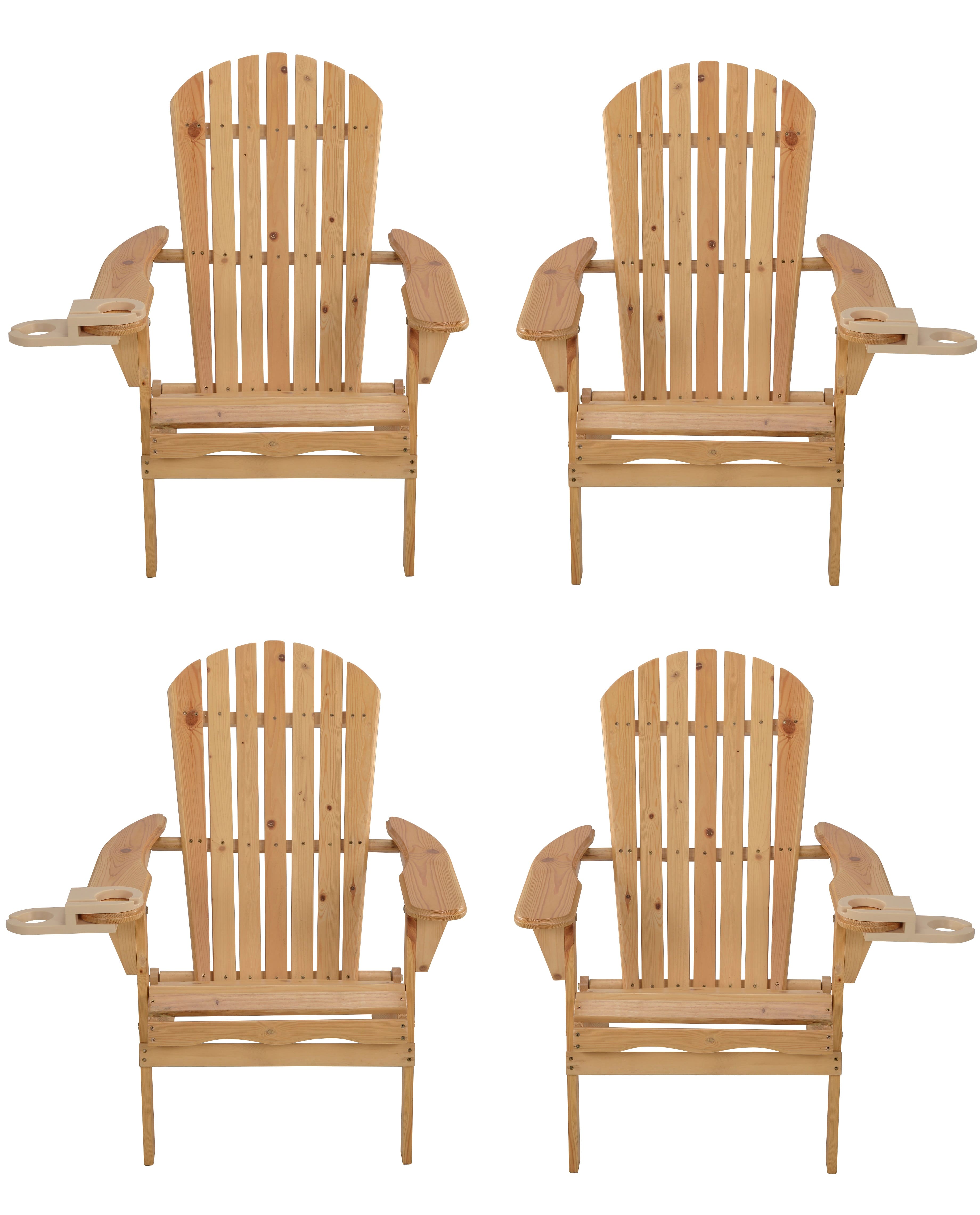 Front. Jiallo - Foldable Adirondack Chair with cup holder set of 4 - NATURAL.