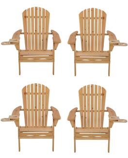 Jiallo - Foldable Adirondack Chair with cup holder set of 4 - NATURAL