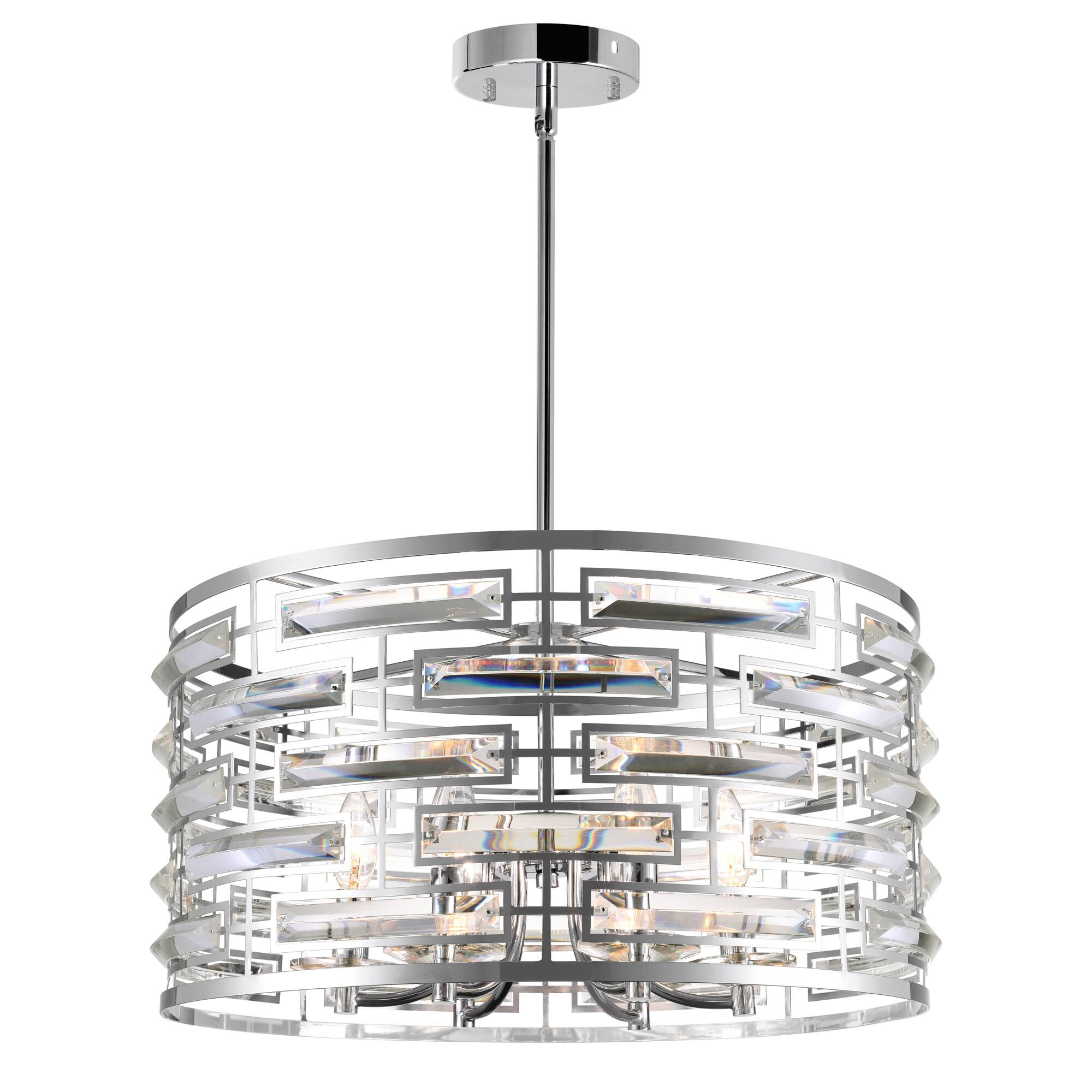 Front. CWI Lighting - Petia 6 Light Drum Shade Chandelier With Chrome Finish - Chrome.