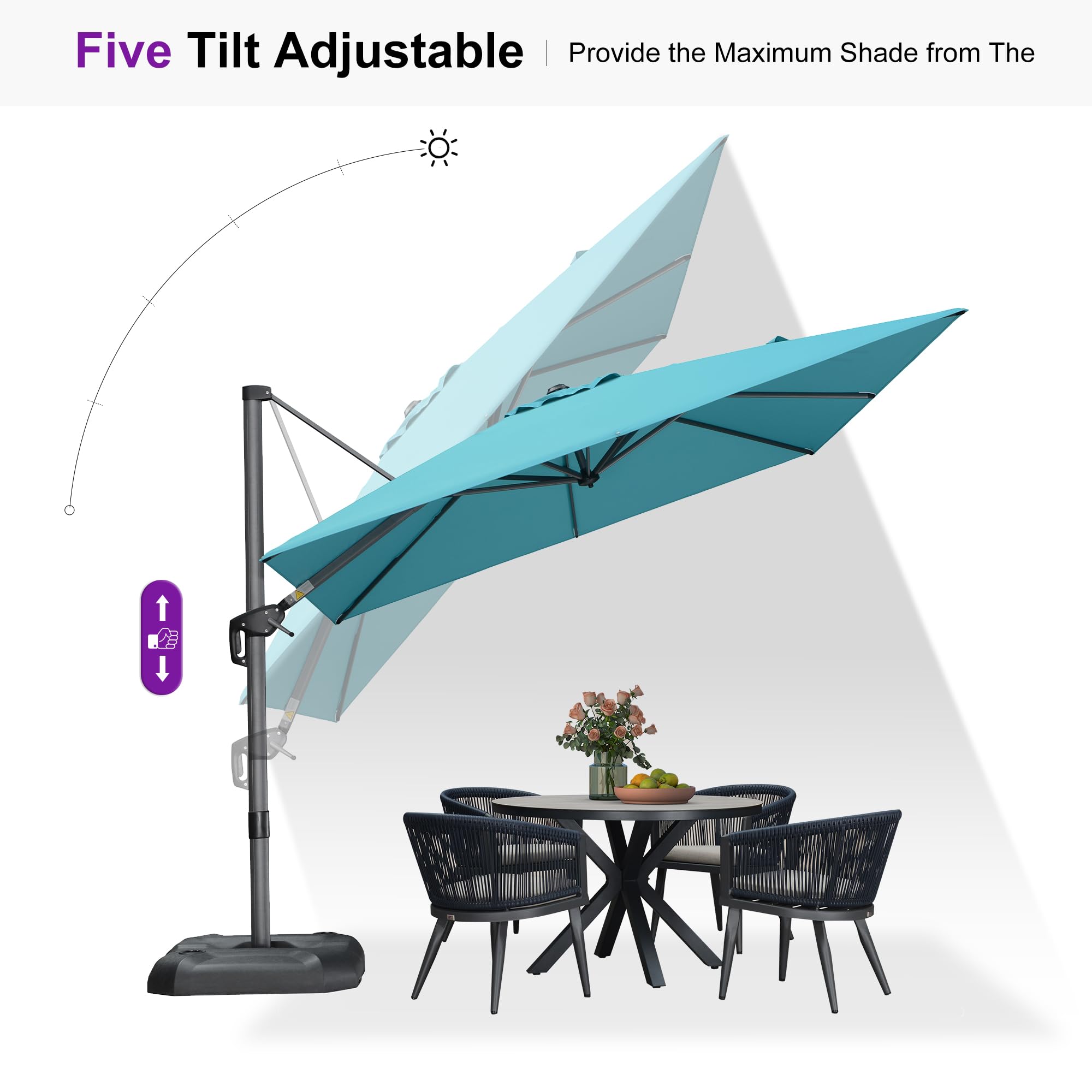 Five Tilt Adjustable  
Provide the Maximum Shade from The Sun
