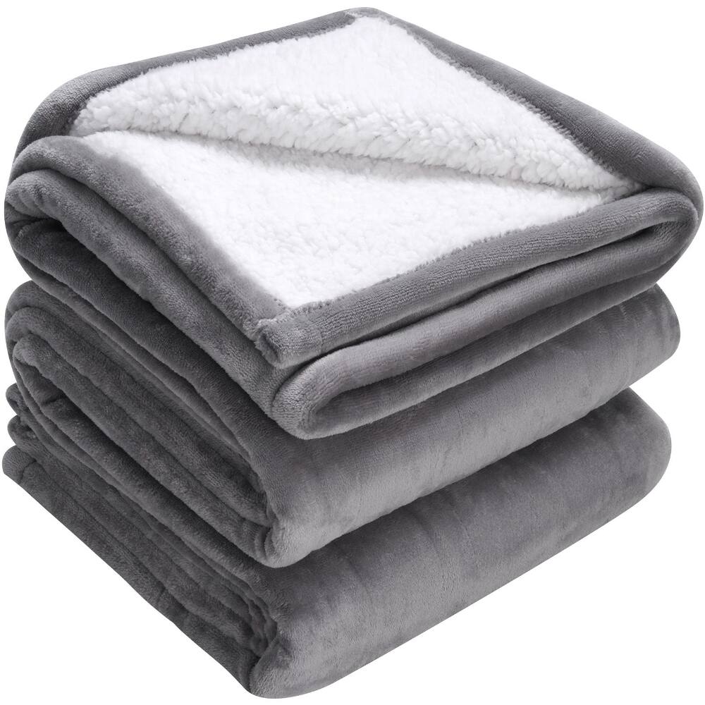 Alt View 6. Loheer - Loheer electric heated throw blanket, soft flannel and sherpa, fifty by sixty inches twin size in grey - Grey.