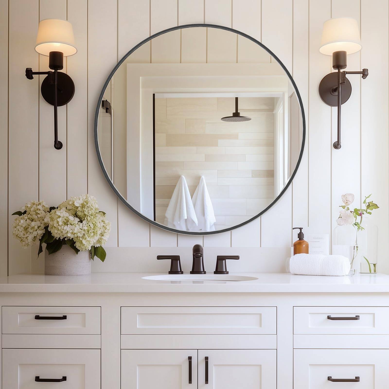 Black-round-30"L x 30"W-Round Mirror