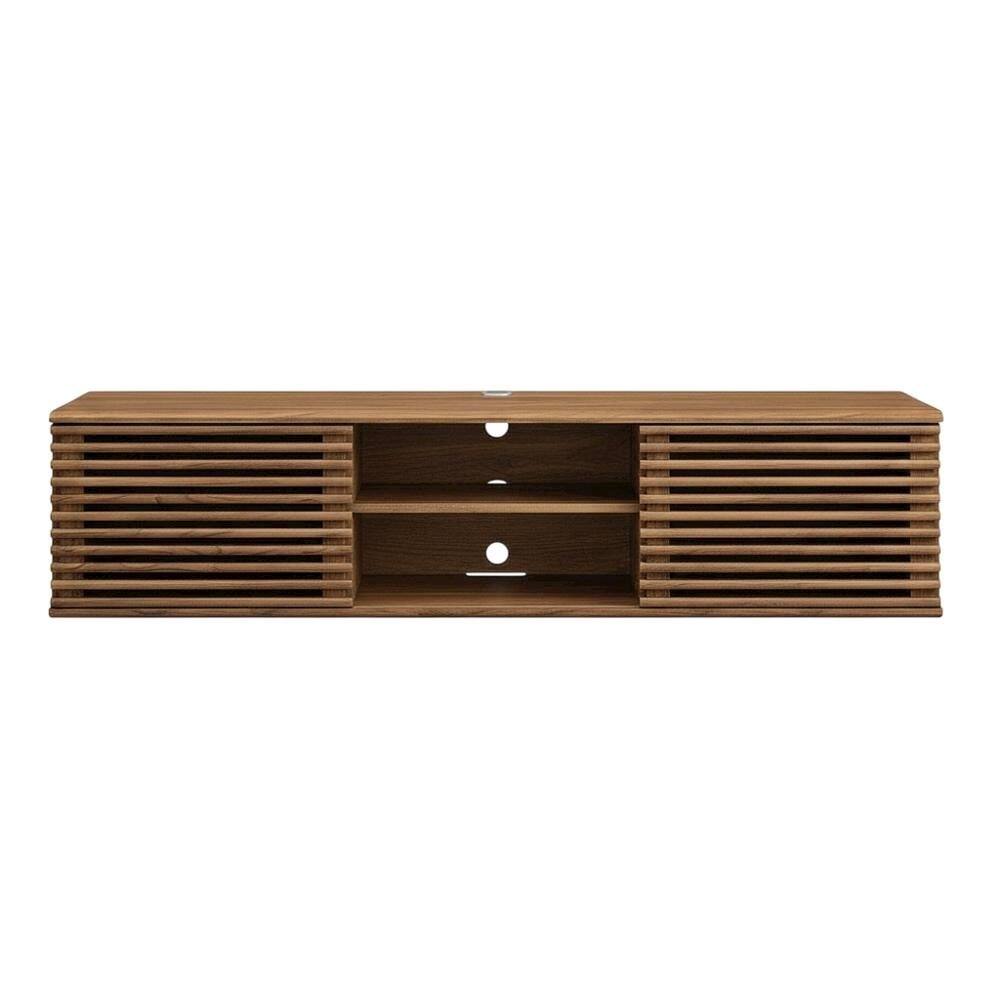 Back. FurniFact - Brown wood wall-mounted media console with sleek design and sturdy construction - Brown.