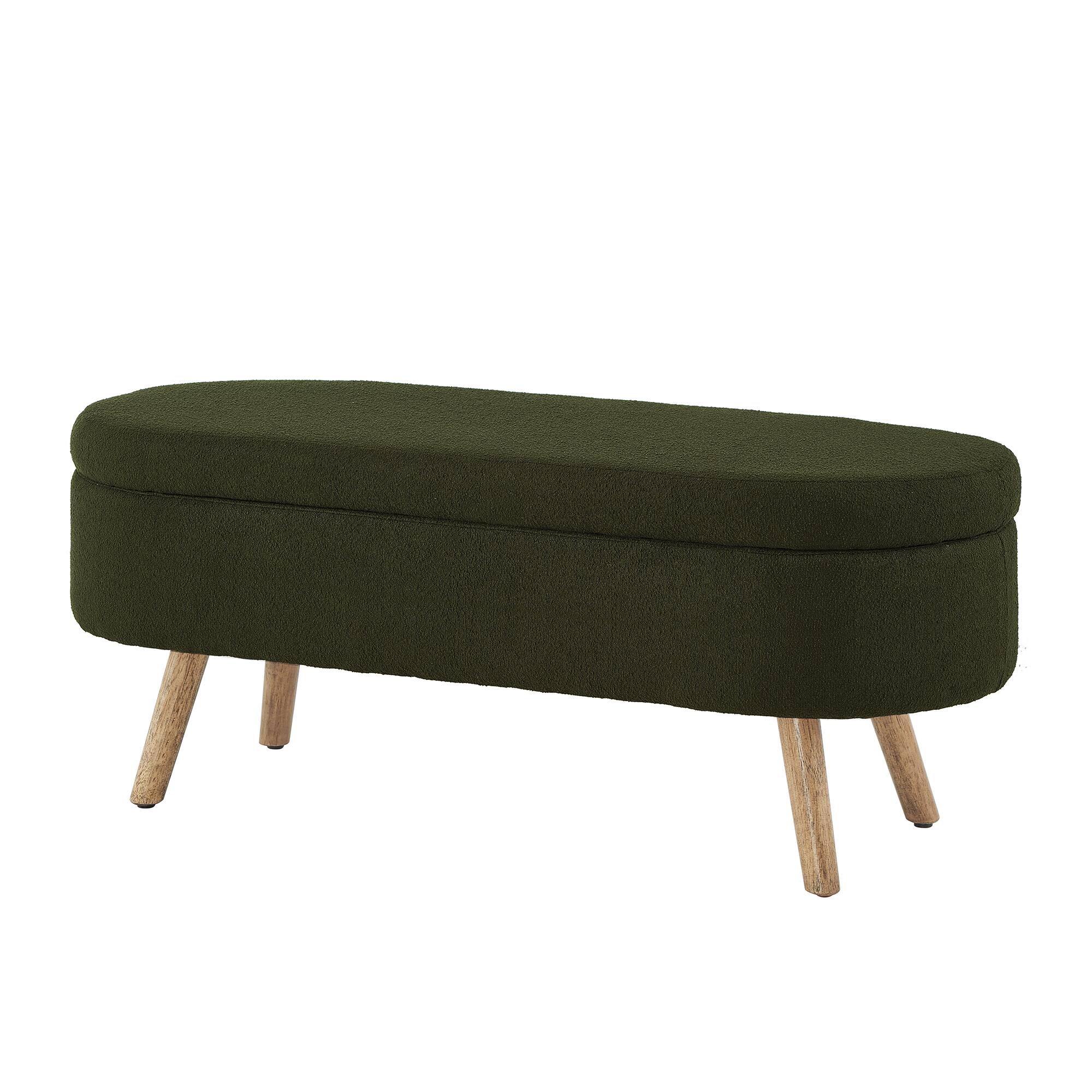 Alt View 1. Ropilly - Ropilly Dark Green Oval Boucle Storage Ottoman Bench, Upholstered Entryway Seat with Wood Legs - Dark Green.