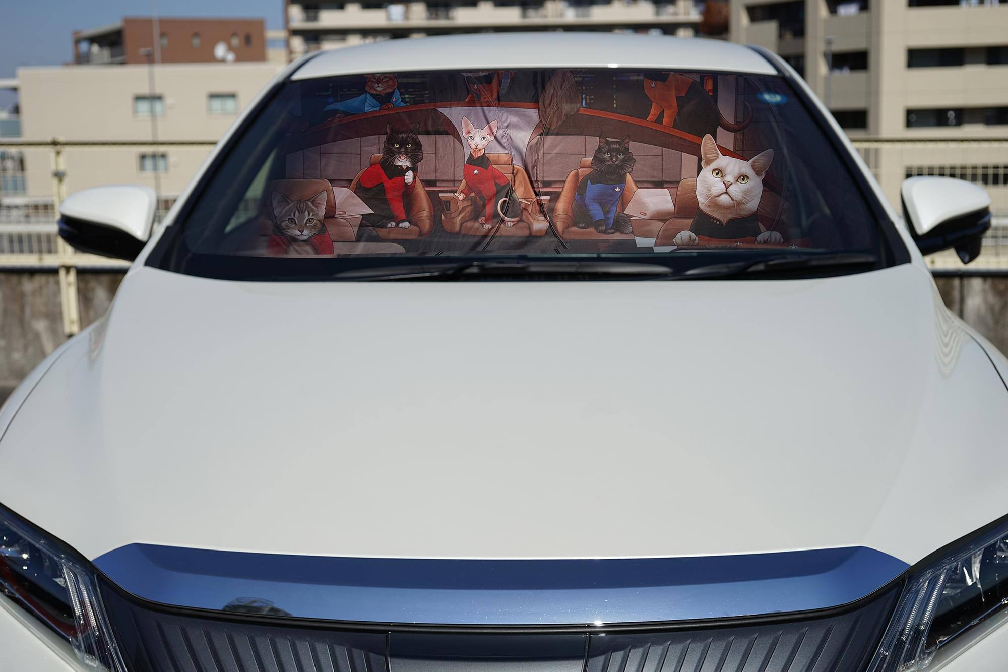 Alt View 4. Surreal Entertainment - Star Trek: The Next Generation Cats Sunshade for Car Windshield | 64 x 32 Inches - Red.