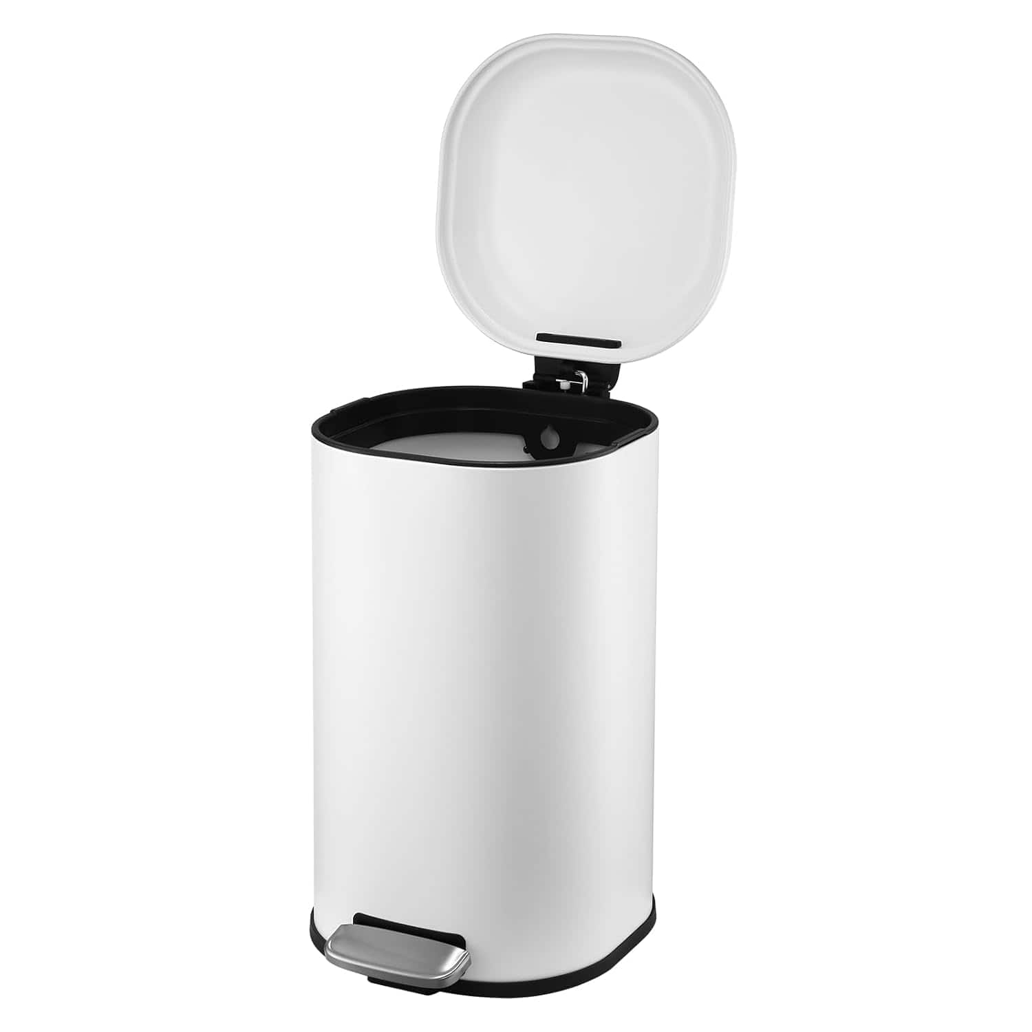 Acekool - 8 Gallon Bathroom Step Trash Can, 30 Liter Square Garbage Can with Soft-Close Lid and Foot Pedal - White