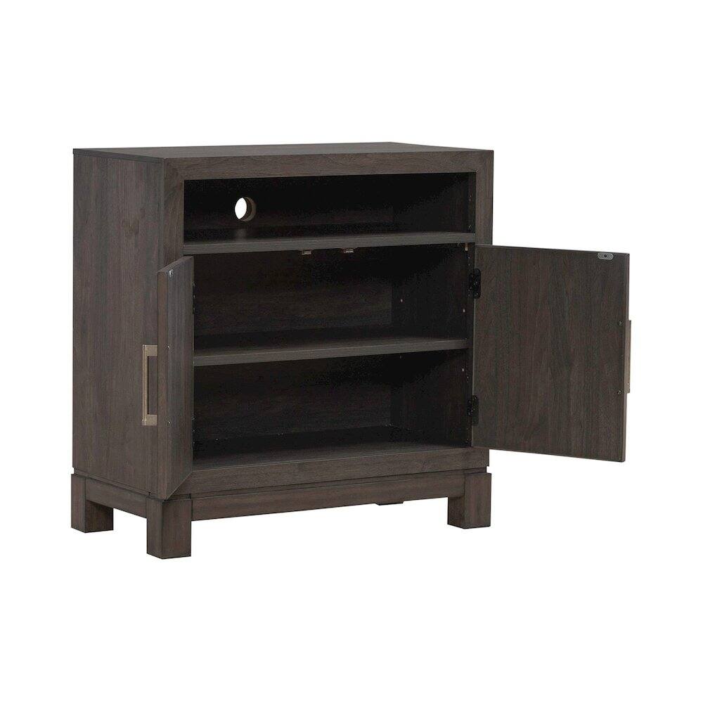Angle. Liberty Furniture Industries - Modern Edge Bedroom Bedside Chest w/ Charging Station USB-A USB-C - Caffe - Caffe Brown.