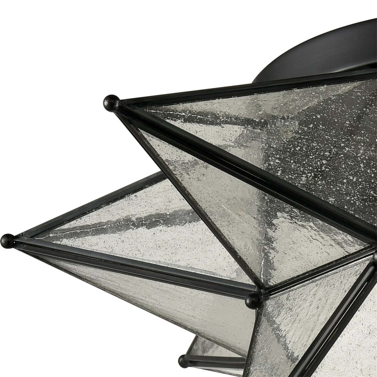 Left. MOOSE - Matera Moravian Star Flush Mount Ceiling Light with 18-Inch Seeded Glass Shade - Black.