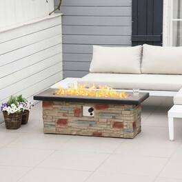 Resenkos - 48 Inch Outdoor Propane Gas Fire Pit Table, 50,000 BTU Auto-Ignition Firepit, CSA Certification, Brown