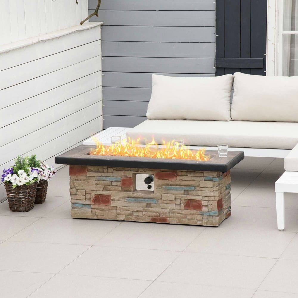 Front. Resenkos - 48 Inch Outdoor Propane Gas Fire Pit Table, 50,000 BTU Auto-Ignition Firepit, CSA Certification, Brown.