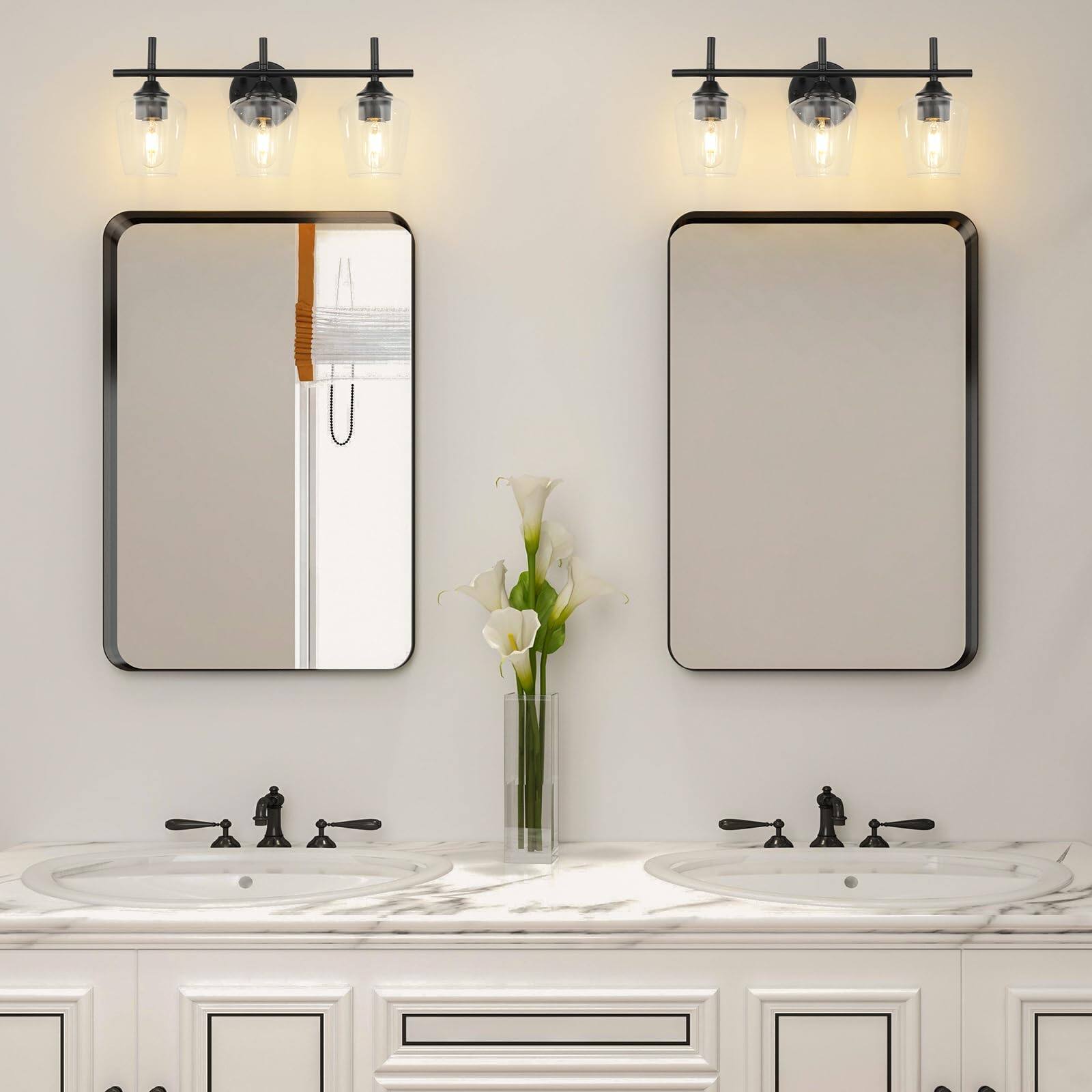 Alt View 3. Dazzling Pops - Bathroom Vanity Light Fixtures Lights Over Mirror Modern Lighting With Clear Glass Shade Wall Lamp For Bedr - Black 3 - Light.