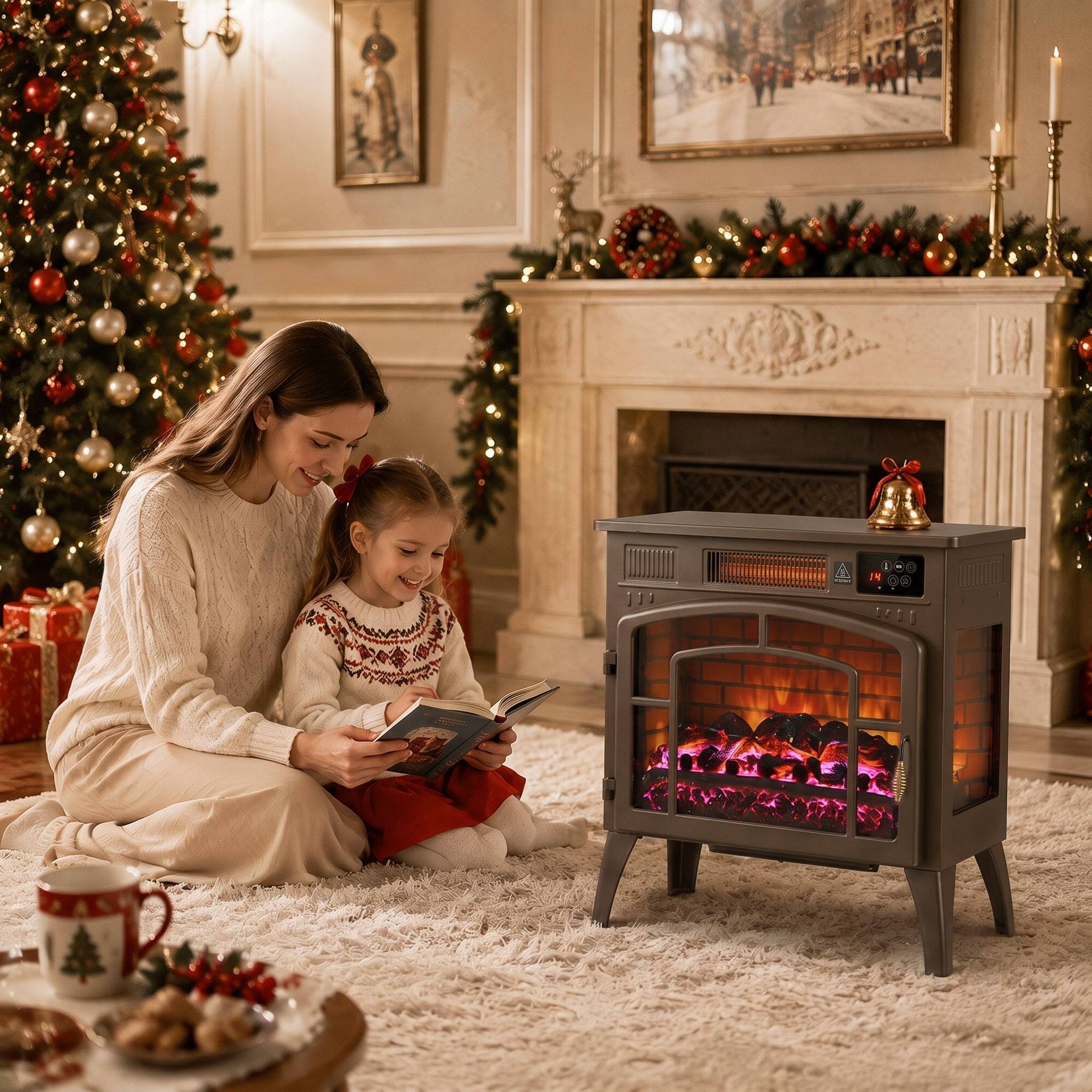 Alt View 7. Homcom - 3-Sided Glass WiFi Electric Fire Heater - Brown.