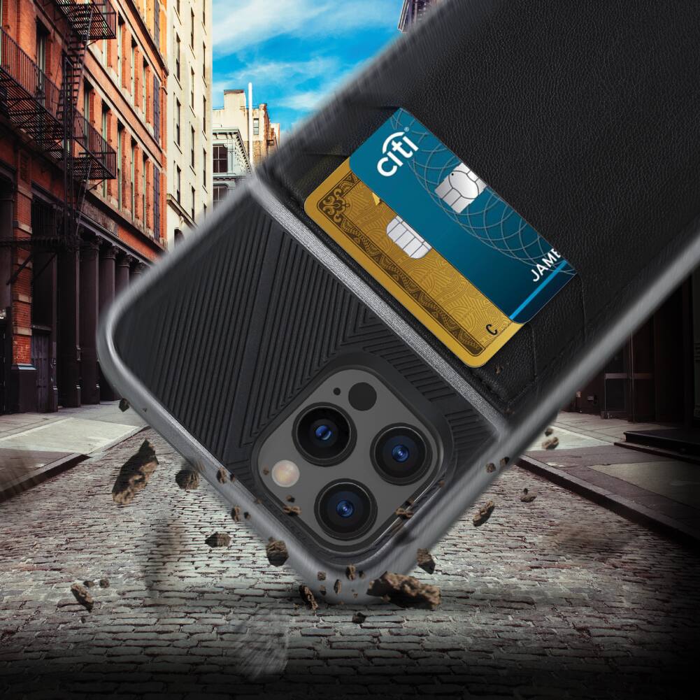 Angle. Vena - Legacy (RFID + MagSafe Compatible) Leather Wallet Case for Apple iPhone 12 Pro Max - Multicolored.