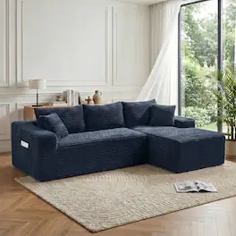 Anysun - 107" Rabbit Hair Modular Cloud L-Shaped Sofa w/ Recliner, Modern Sleeper, Deep Seat, No Assembly Needed - Blue