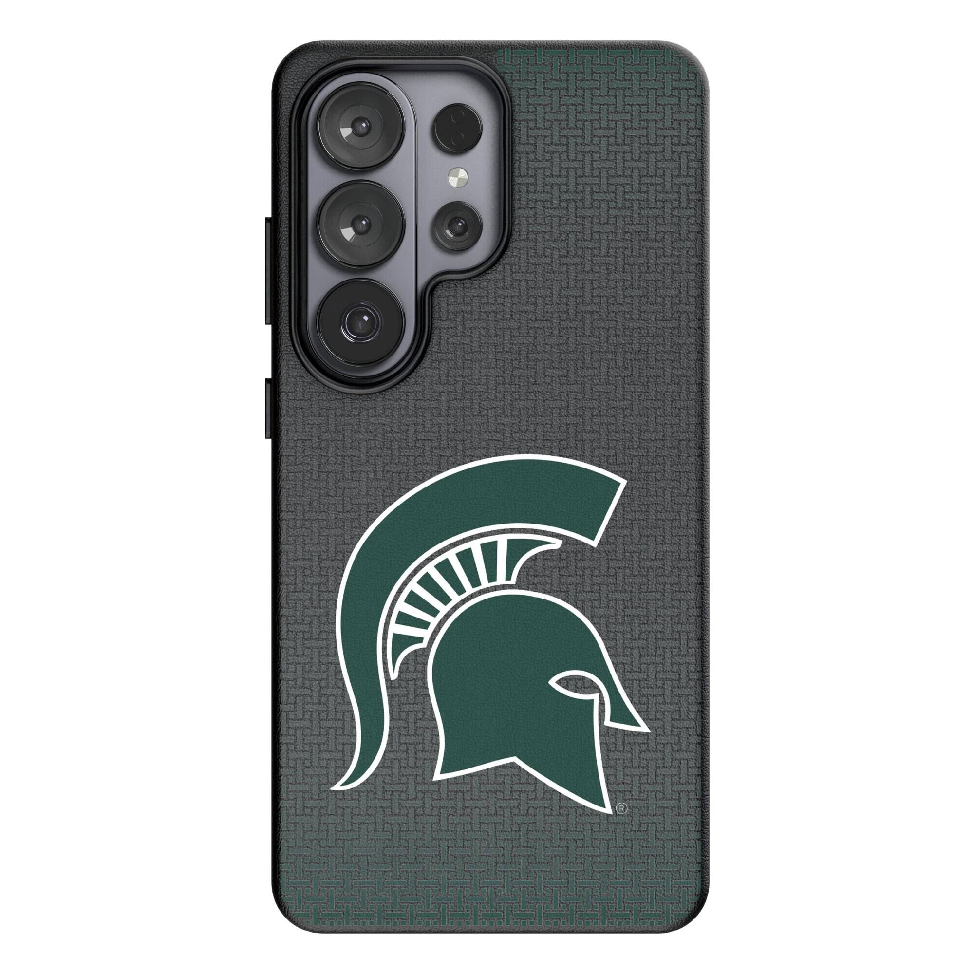 Front. Keyscaper - Michigan State Spartans Linen Galaxy Magnetic Bump Case - S26 Ultra - Black.