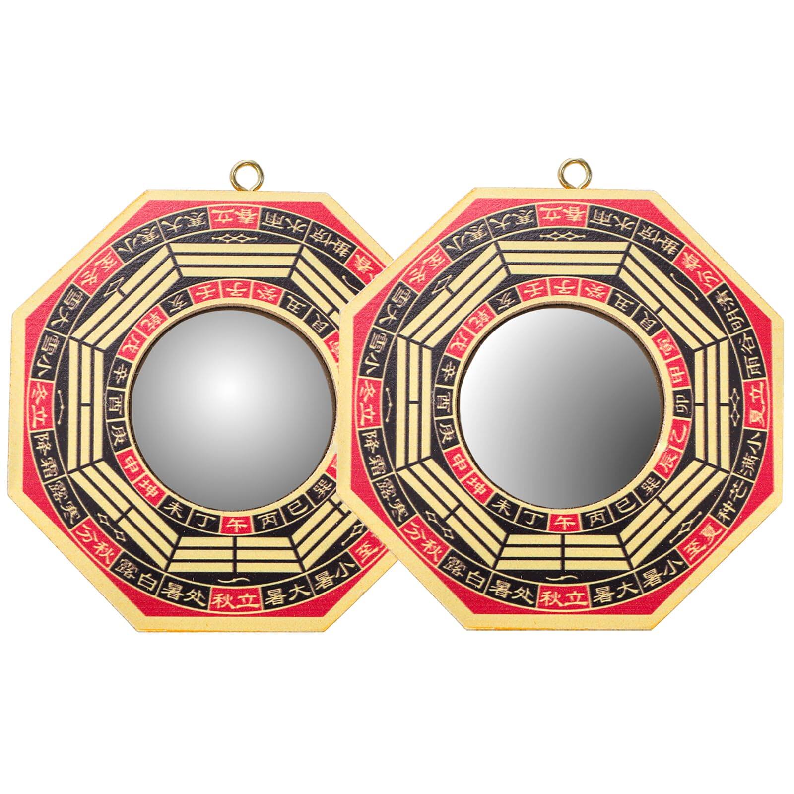 Front. Hanke - 2-Pack 4" Wood Bagua Mirrors – Concave & Convex Feng Shui Protection for Home/Business - Default.