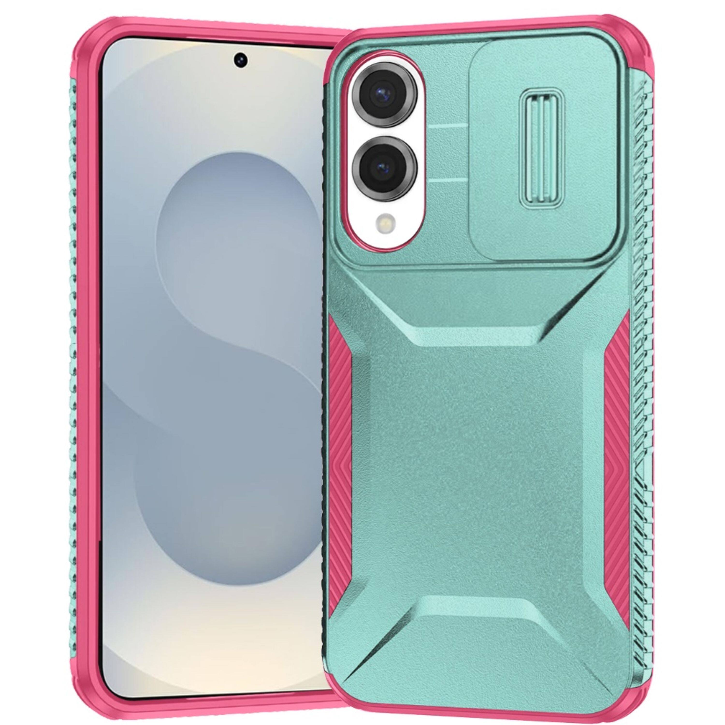 Kitcheniva - Rugged Side Grip Case With Sliding Lens Cover & Tempered Glass For Samsung S25 Edge Teal/Hot Pink - Teal/ Hot Pink price history on PriceWatchPro
