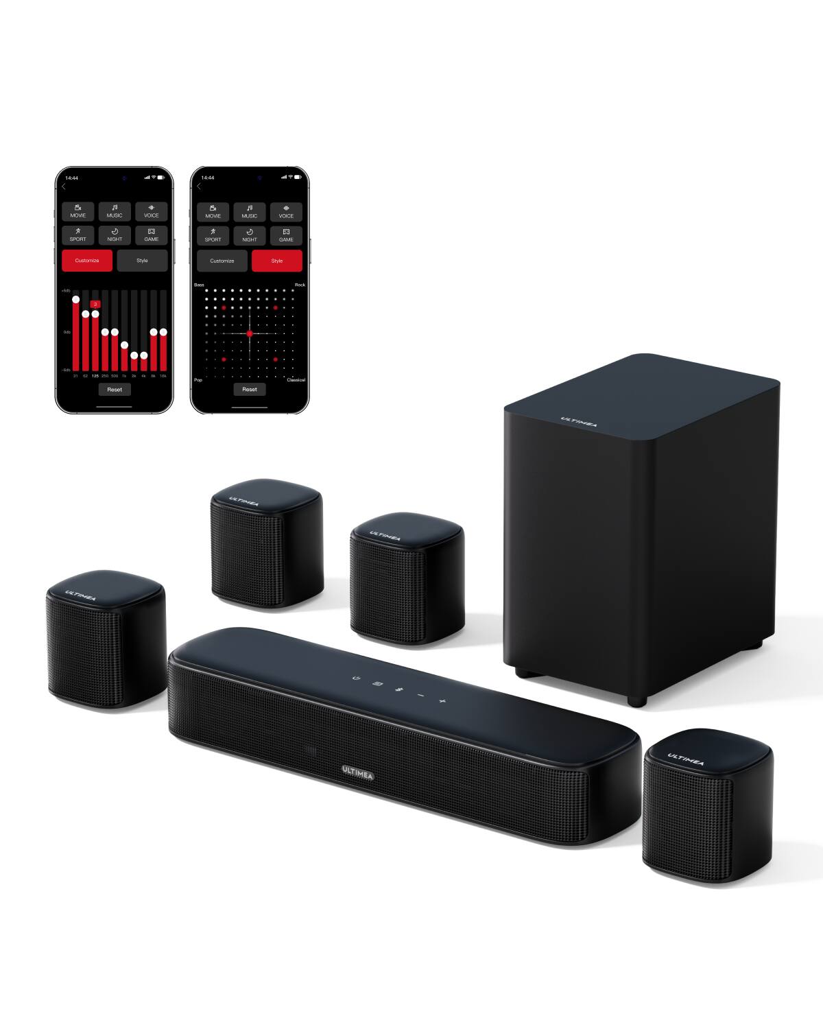 Ultimea Aura A40 7.1ch Sound Bar, 4 Surround Speakers