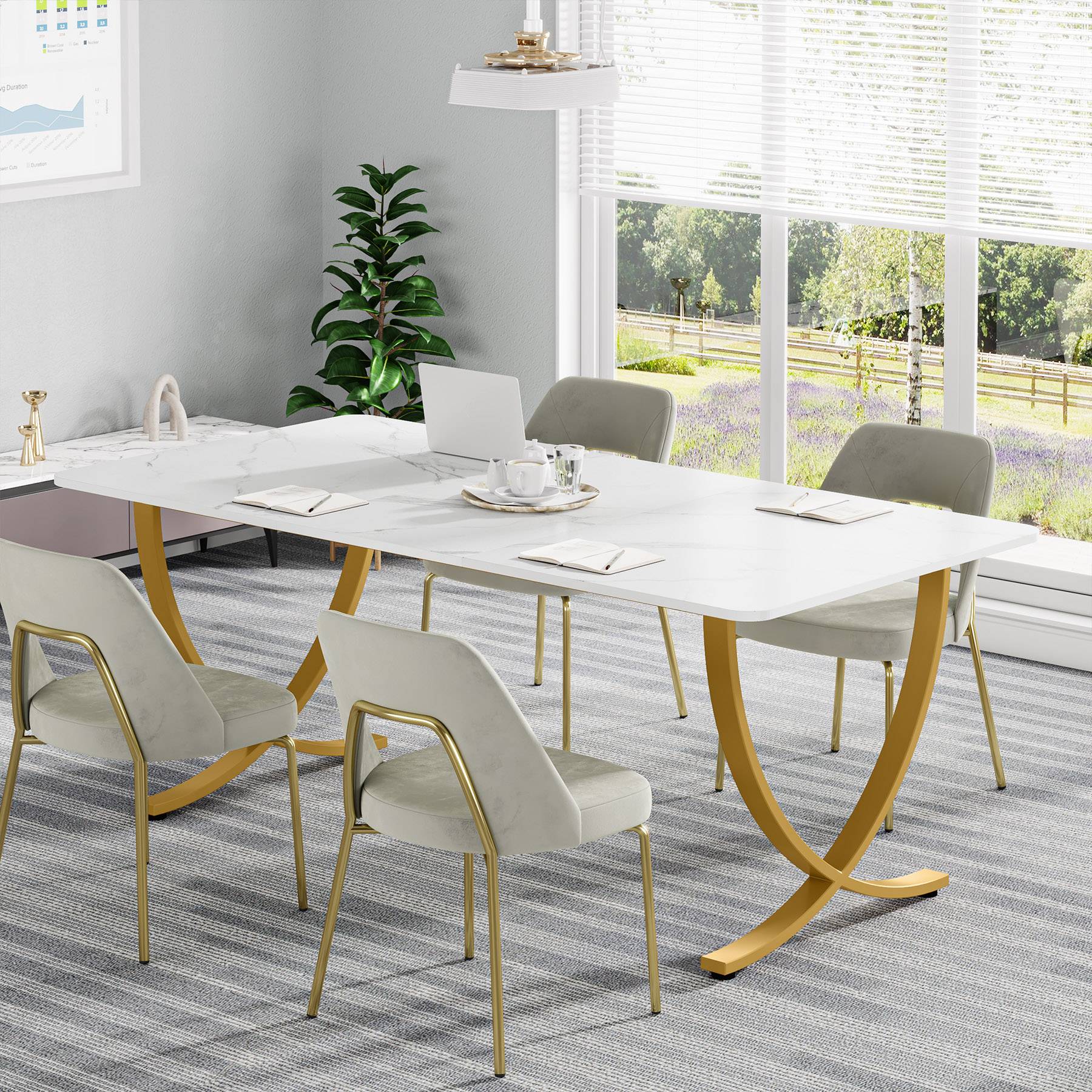 Alt View 2. Tribesigns - Office Meeting Table with Engineered Wood Construction, for Meetings and Collaborative Office Work - White.