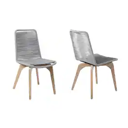 Armen Living - Island Outdoor Light Eucalyptus Wood and Gray Rope Dining Chairs - Set of 2 - Shades of Gray Rope
