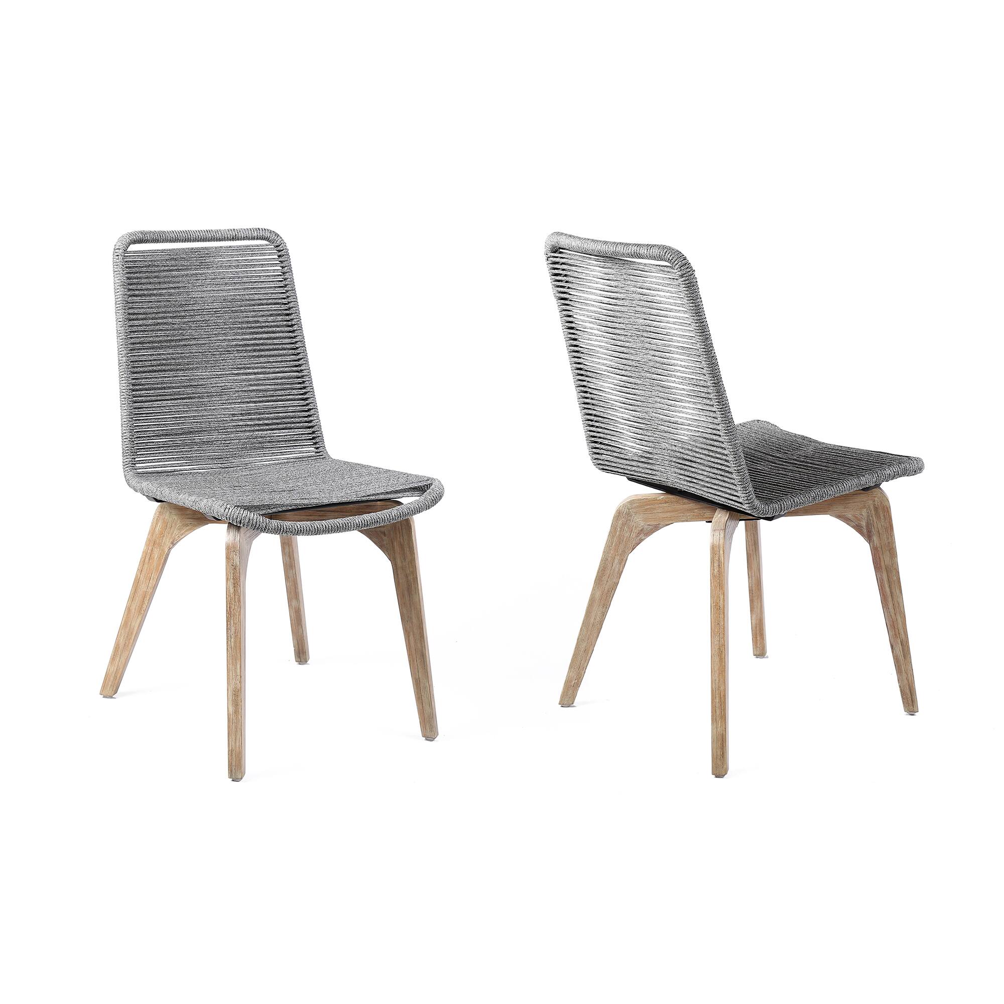 Front. Armen Living - Island Outdoor Light Eucalyptus Wood and Gray Rope Dining Chairs - Set of 2 - Shades of Gray Rope.