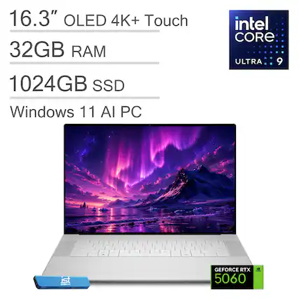 16.3" OLED 4K+ Touch
32GB RAM
1024GB SSD
Windows 11 AI PC
Intel Core Ultra 9
NVIDIA GeForce RTX 5060
