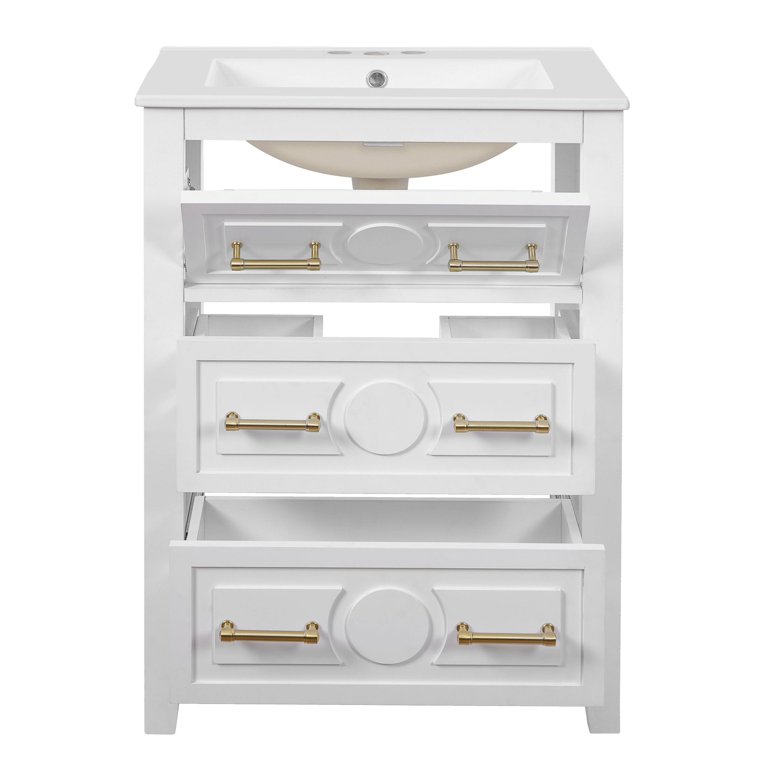 Alt View 9. Boyel Living - 24 Inch Retro Bathroom Vanity with Ceramic Sink and Three Drawers White - White.