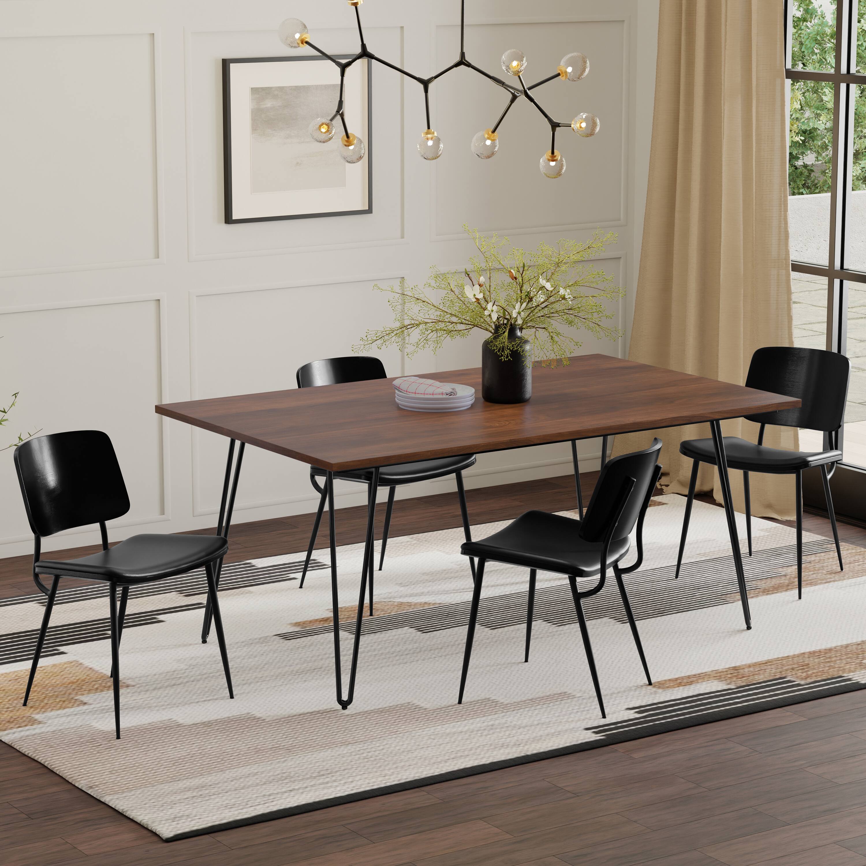 Angle. Simpli Home - Hunter 66 inch x 40 inch Rectangle Industrial Dining Table in Walnut Veneer - Walnut Veneer.