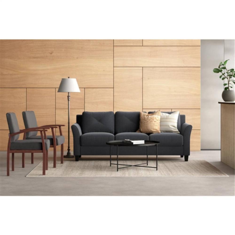 Left. Hivvago - Modern 3-Seater Black Microfiber Upholstered Sofa - Black.