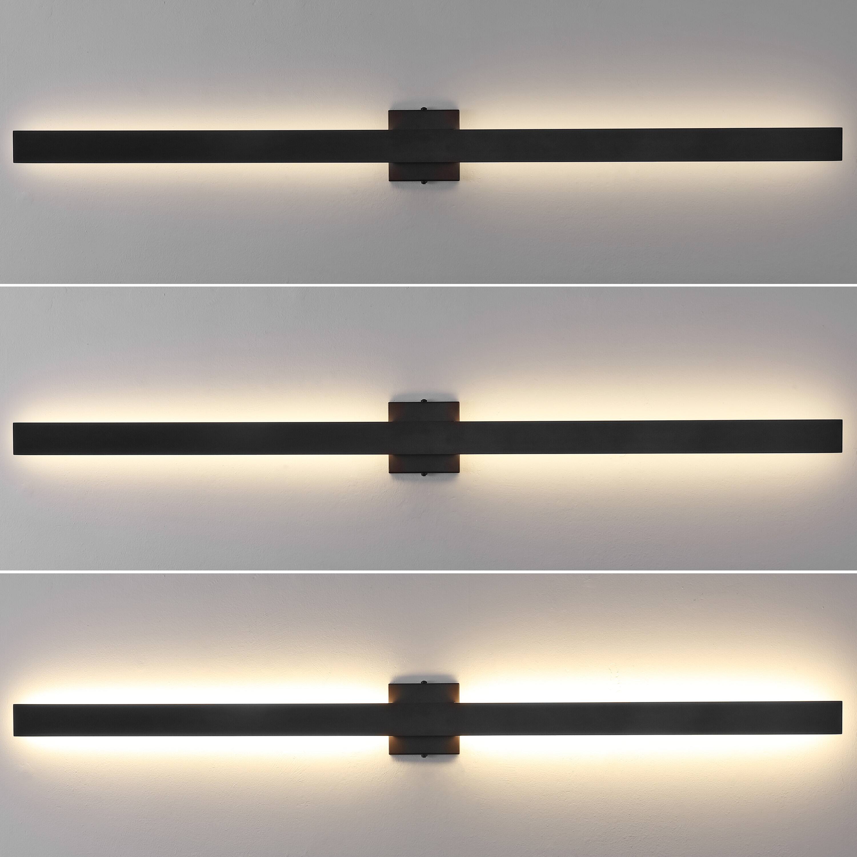 Alt View 7. Jonathan Y - Vara 49.5" Modern Minimalist Indoor/Outdoor Metal 350-Degree Rotate Dimmable Integrated Linear LED Wall Sconce, Black - Black.