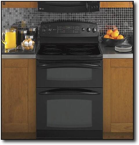 Front Standard. GE - Profile 30" Self-Cleaning Freestanding Double Oven Electric Range - Black-on-Black.