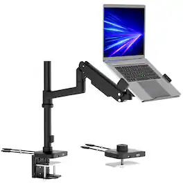 Mount-It! - Laptop Desk Mount with Pole for 11–17 Inch Laptops, Adjustable VESA Compatible Laptop Arm - Black