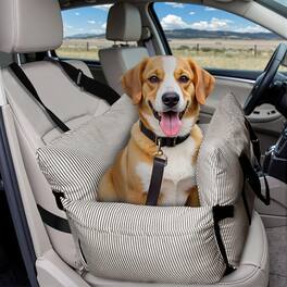 wowmax - Small/Medium Dog Car Seat (40lbs) - Elevated Booster w/Safety Belt, Non-Slip Base & Storage Pockets, 30" - Brown