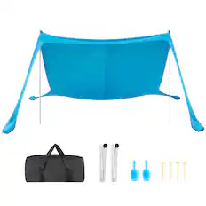 Front. VEVOR - Beach Tent Sun Shelter, UPF50+ Sun Protection, 6.6 ft Tall, 11 x 11 ft, Easy Pop Up Beach Canopy with Sandbags - Blue.