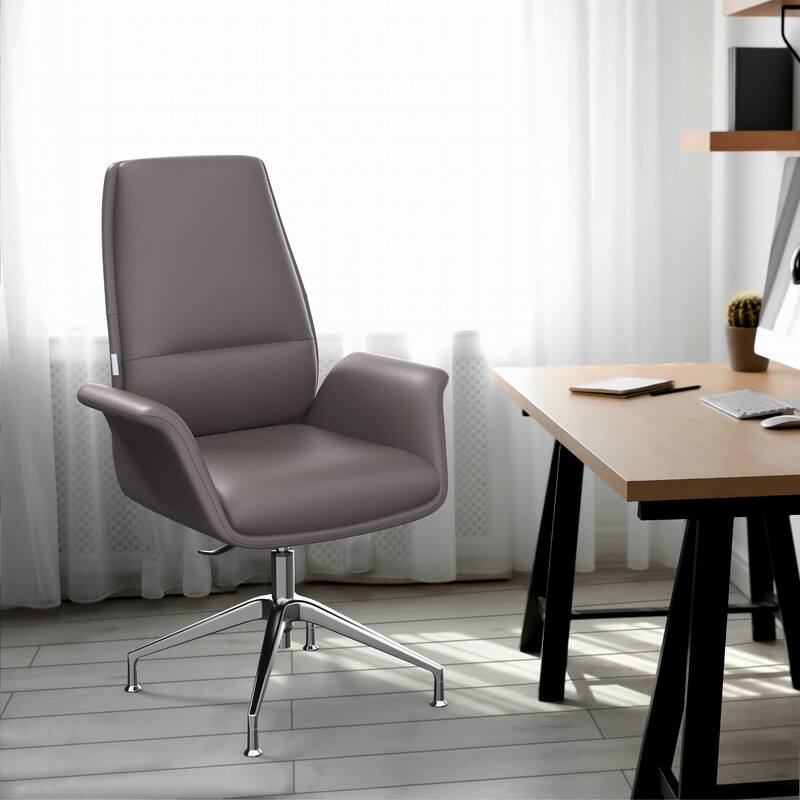Angle. LeisureMod - Summit Ergonomic Office Chair with Faux Leather, Adjustable Height & Swivel for Home or Work - Grey.
