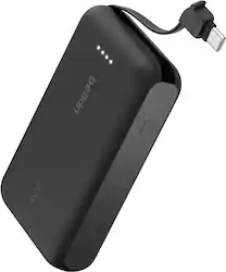 Belkin - BOOST↑CHARGE Power Bank with Integrated Cable 10K PD 20W, Fast Charge USB-C Power Delivery, Portable iPhone Charger - Black - Front_Zoom