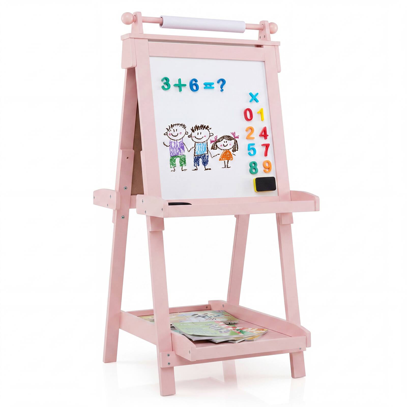 Alt View 9. Costway - Costway 3-In-1 Kids Art Easel with Magnetic White Board, Chalkboard, Paper Roll & Holder - Pink.