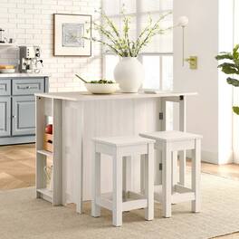 Meadowbrook 3-Piece Kitchen Island and Stool Set by Modway - White Maple