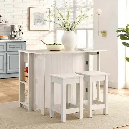 Front. Modway - Meadowbrook 3-Piece Kitchen Island and Stool Set by Modway - White Maple.