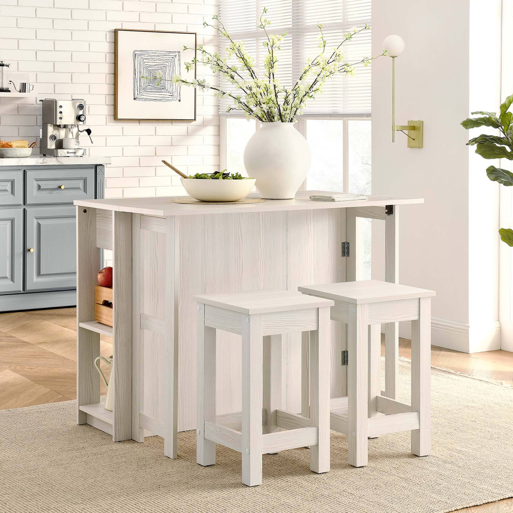 Front. Modway - Meadowbrook 3-Piece Kitchen Island and Stool Set by Modway - White Maple.