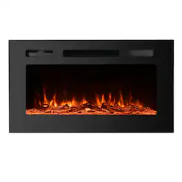 Boyel Living - 30 in. Wall Mounted Recessed Electric Fireplace with Logs and Crystals - Black