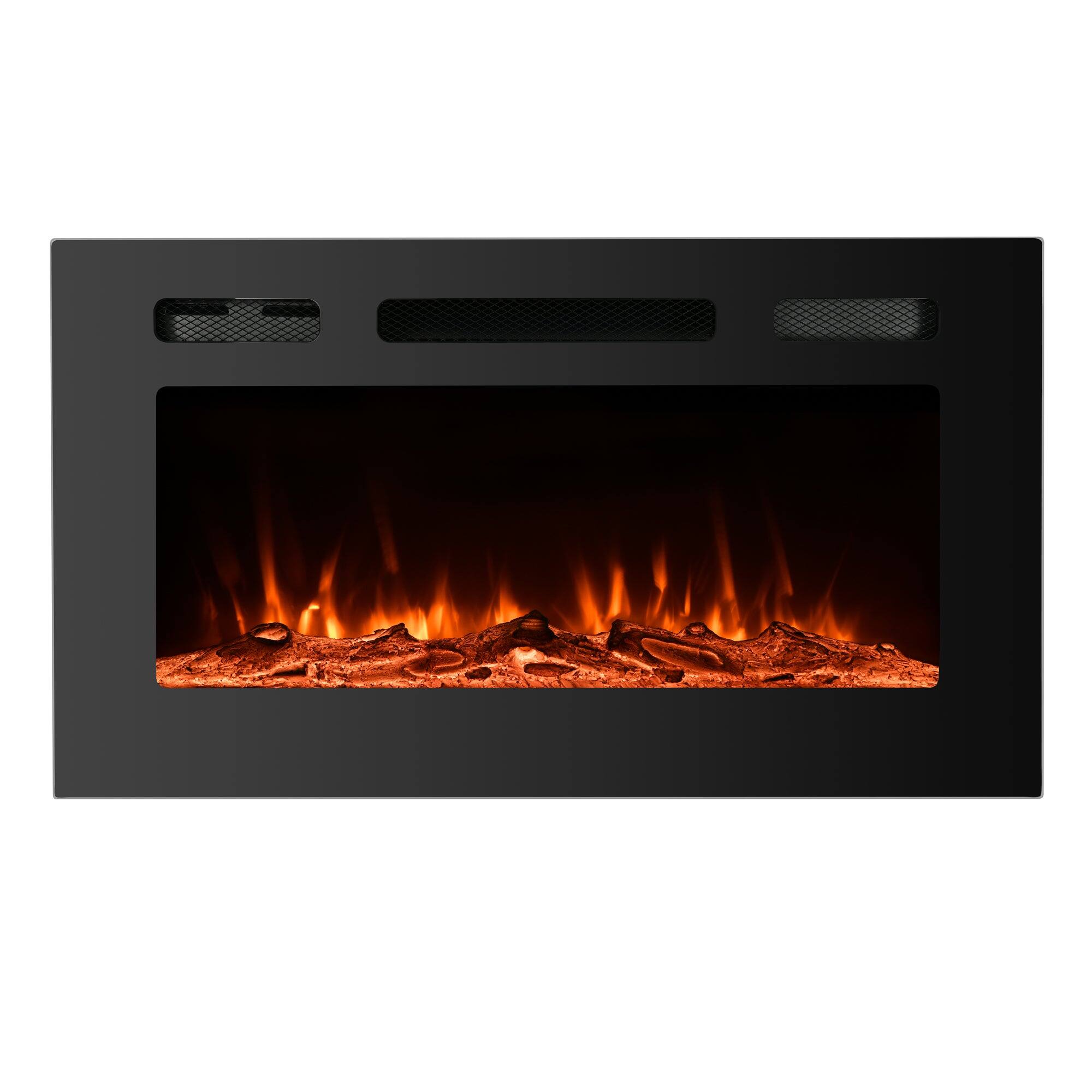 Boyel Living - 30 in. Wall Mounted Recessed Electric Fireplace with Logs and Crystals - Black